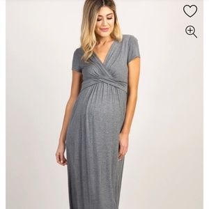 PinkBlush Charcoal Grey Draped Maternity/Nursing Maxi Dress Size Medium